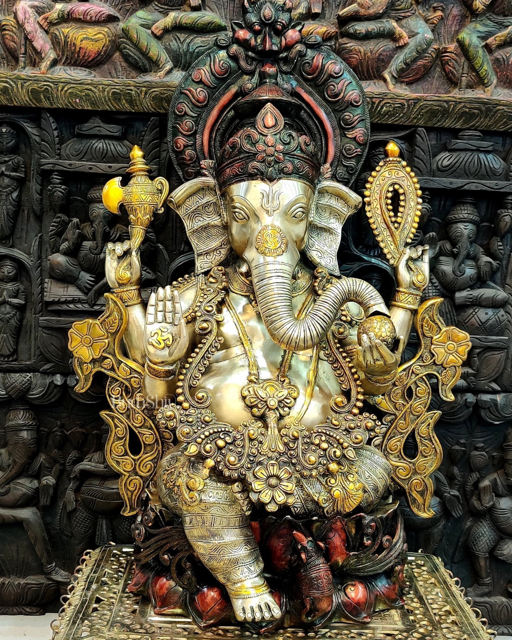 Large Handcrafted Superfine Brass Ganapati Statue - 29" - Sama Homes Idol - Brass Sculpture - Eco-friendly - Sama Homes