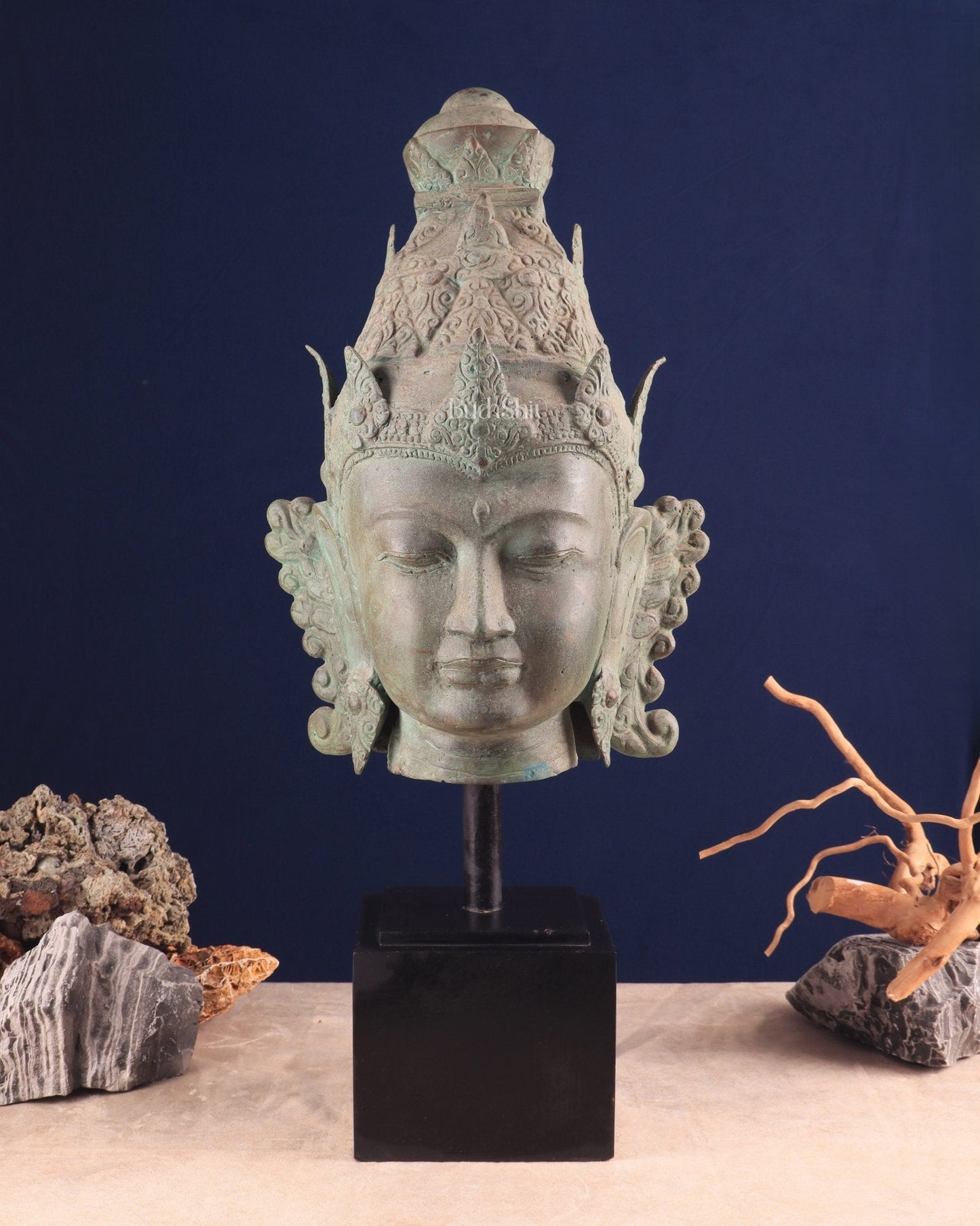 Large Lord Vishnu Face – Indonesian Bronze Handcrafted Sculpture - Sama Homes Idol - Brass Sculpture