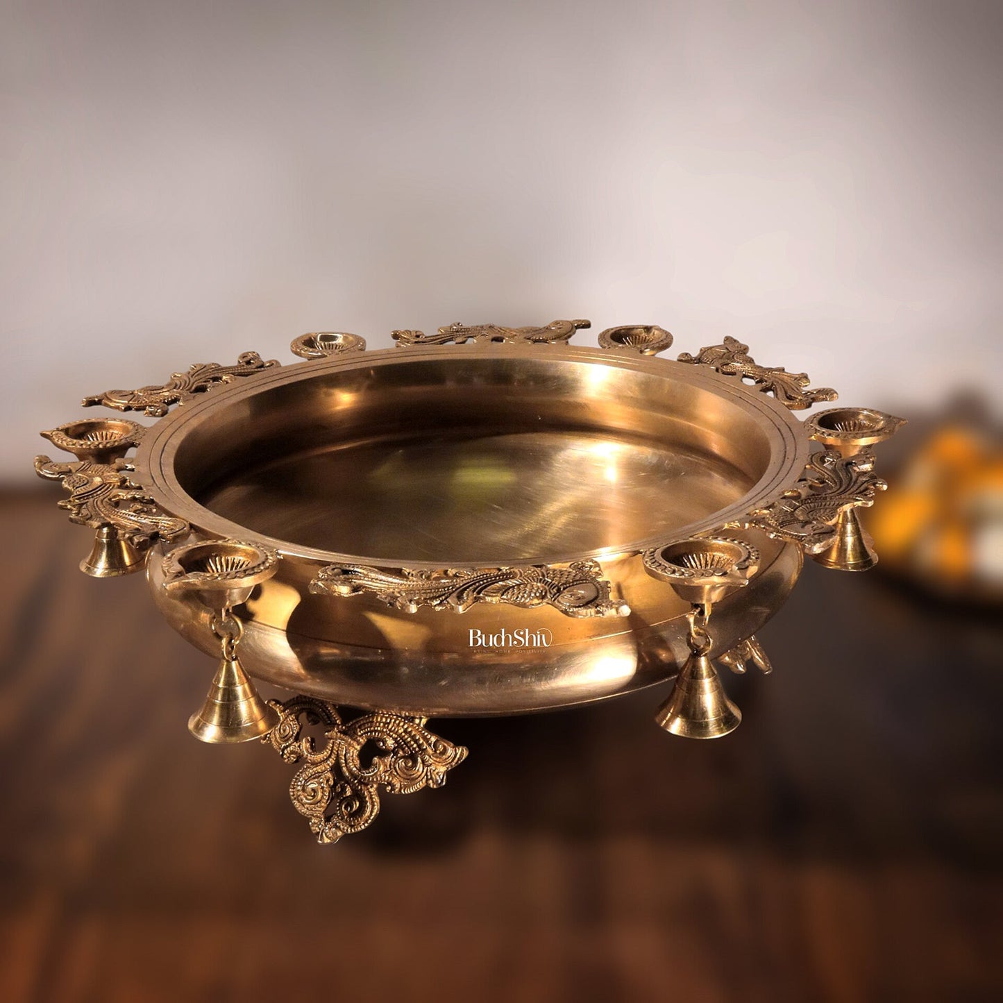 Large Peacock Urli with Diyas and Bells 21" round – Sama Homes