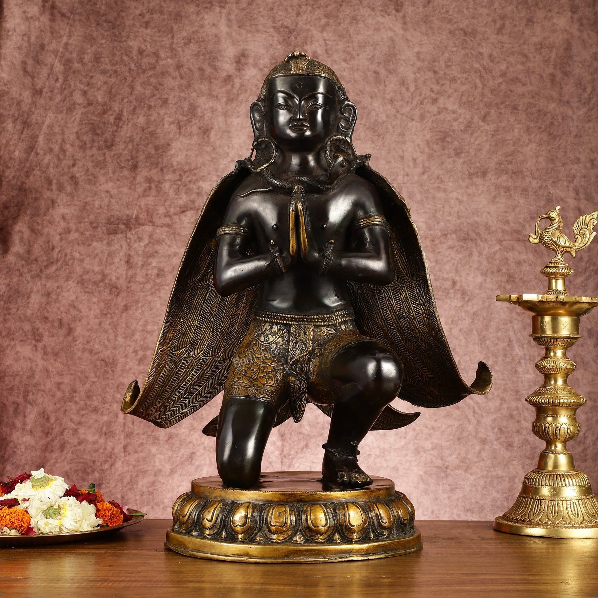 Large Pure Brass Garuda Statue - Black Permanent Heat Treated Finish, 21" Tall, 16kg - Sama Homes Idol - Brass Sculpture - Eco-friendly - Sama Homes