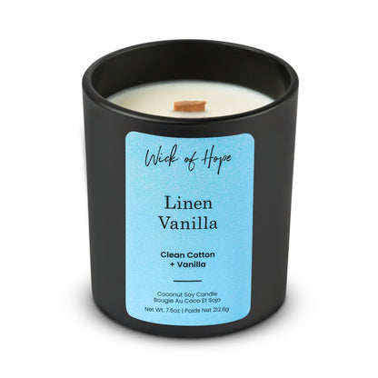 Linen Vanilla Candle | Clean Cotton + Vanilla by Wick of Hope - Full Size Candle (View 3)