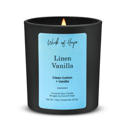 Linen Vanilla Candle | Clean Cotton + Vanilla by Wick of Hope - Full Size Candle