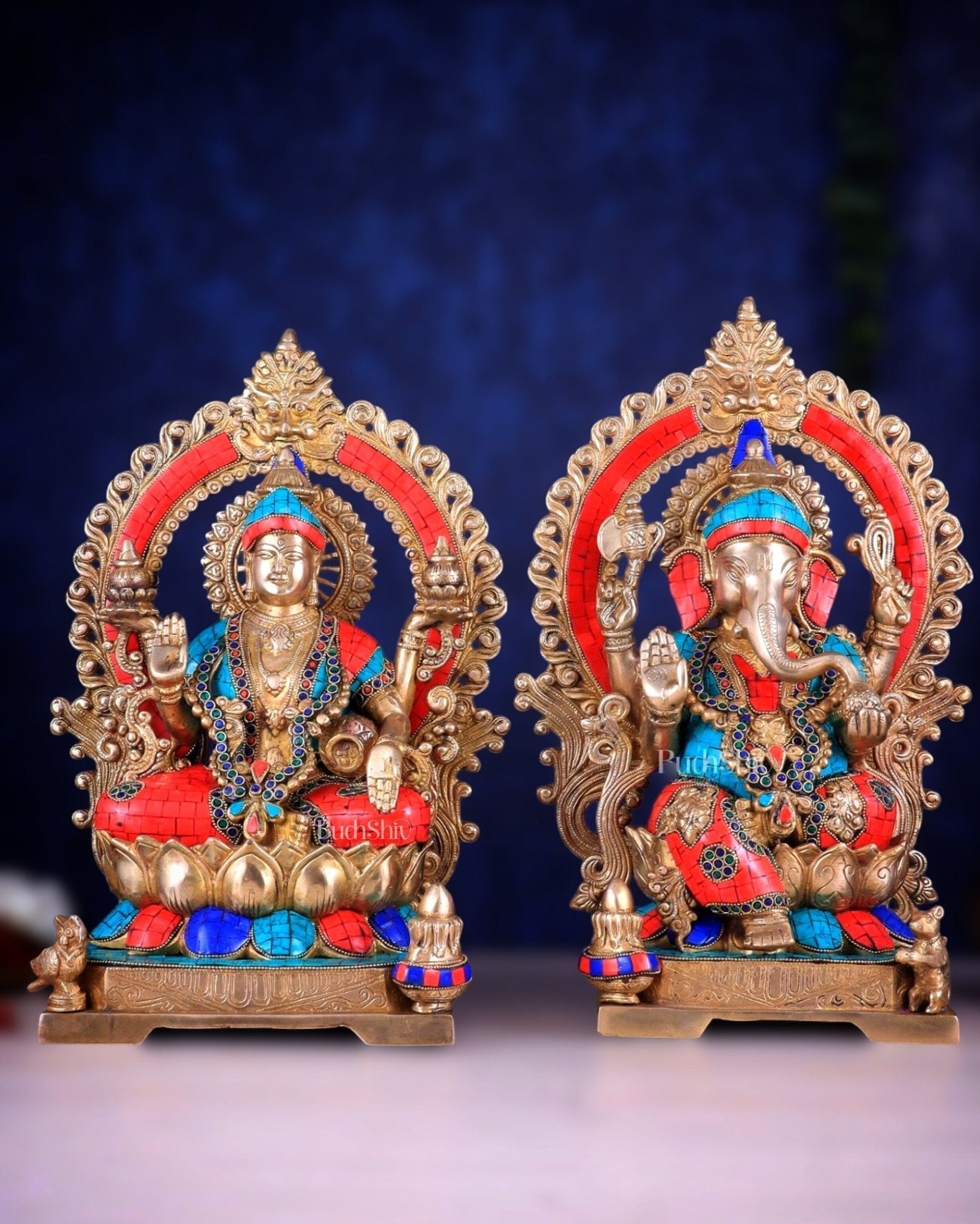 Lord Ganesha and Goddess Lakshmi Brass Statues - Height 18 inches - Sama Homes Idol - Brass Sculpture - Eco-friendly - Sama Homes