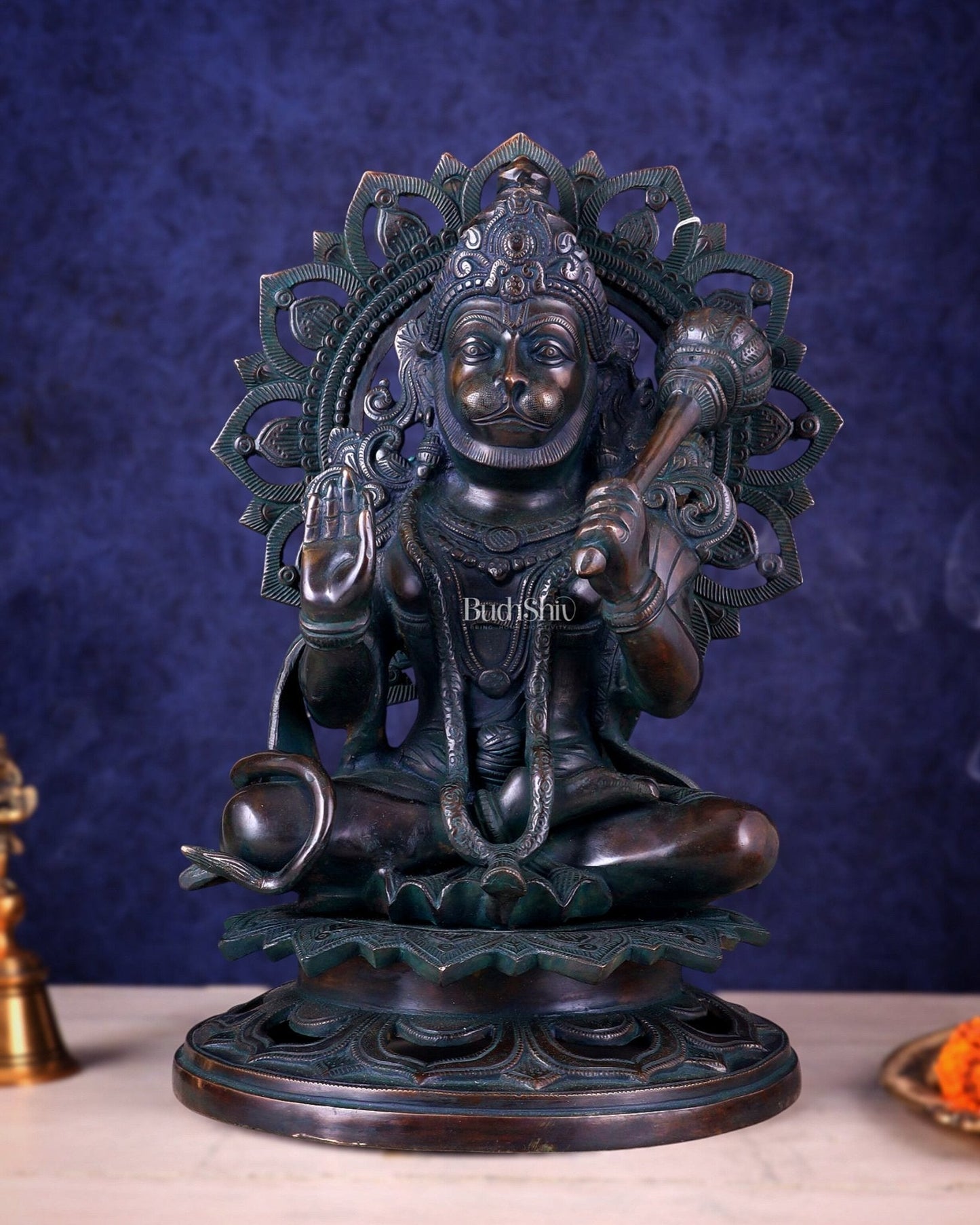 Lord Hanuman Statue - 18 inch Pure Brass Vintage finish - Sama Homes Idol - Brass Sculpture