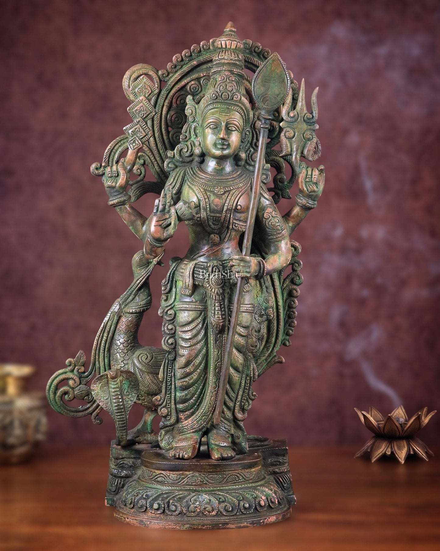 Lord Murugan brass Statue - Handcrafted green patina finish 20 inch - Sama Homes Idol - Brass Sculpture