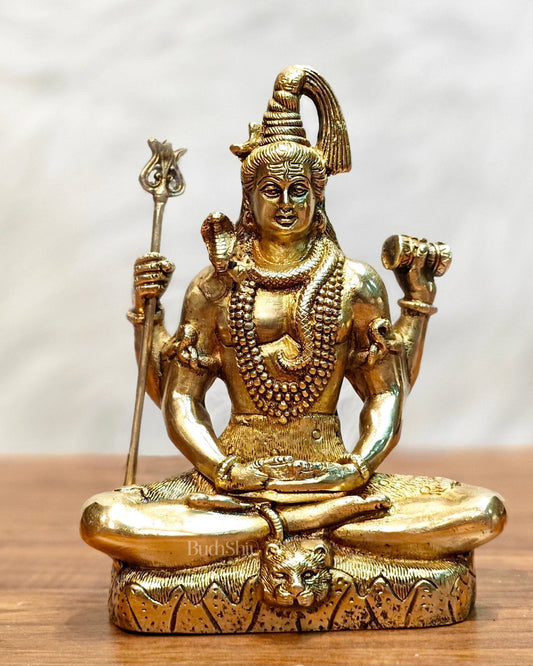 Lord Shiva brass idol in Meditation posture 8 " - Sama Homes Idol - Brass Sculpture