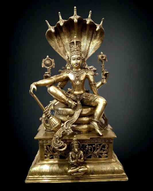 Lord Vishnu seated on sheshanaaga Majestic Brass Statue 30" - Sama Homes Idol - Brass Sculpture