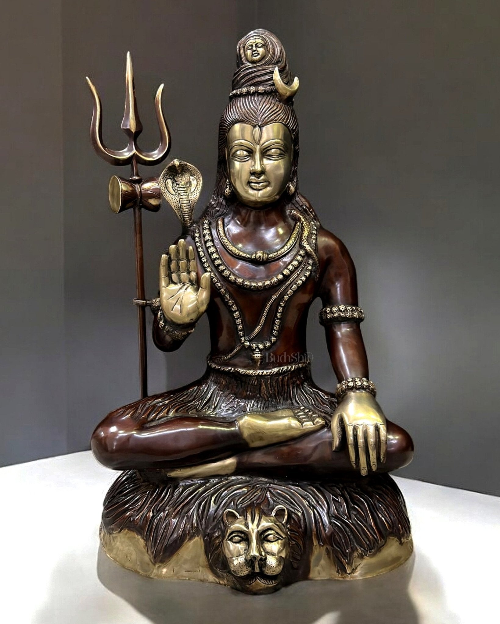 Magnificent Brass Lord Shiva Statue in Dhyana Aashirwaad Mudra - 35 Inch - Sama Homes Idol - Brass Sculpture - Eco-friendly - Sama Homes