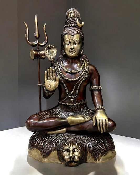 Magnificent Brass Lord Shiva Statue in Dhyana Aashirwaad Mudra - 35 Inch - Sama Homes Idol - Brass Sculpture