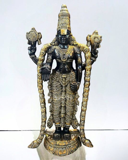 Magnificent Pure Brass Large Tirupati Balaji Statue 60" - Sama Homes Idol - Brass Sculpture