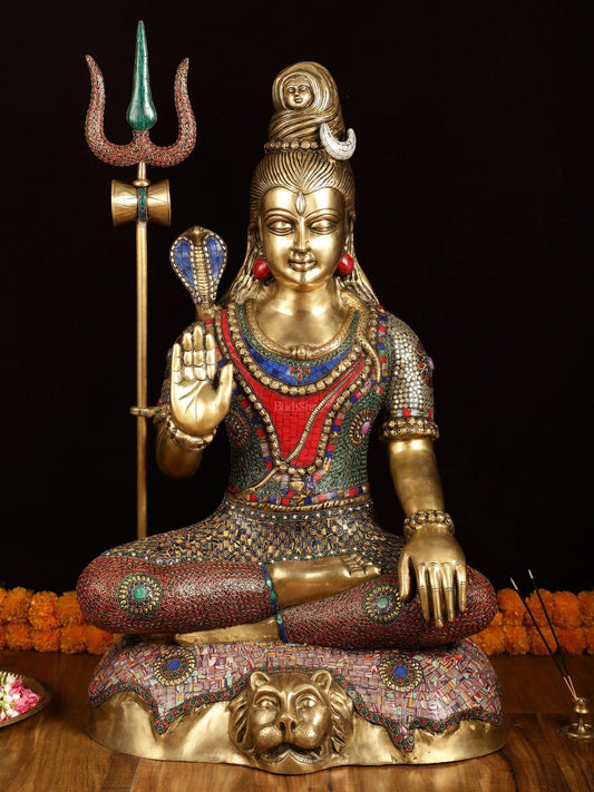 Magnificent Superfine Brass Lord Shiva Statue | 35" tall - Sama Homes Idol - Brass Sculpture