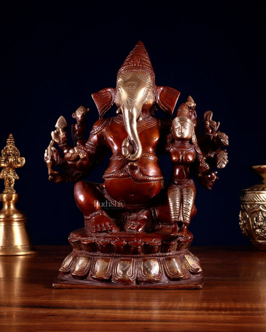 Maha Ganapati uchishta Ganesha Brass Statue 9" double chola - Sama Homes Idol - Brass Sculpture