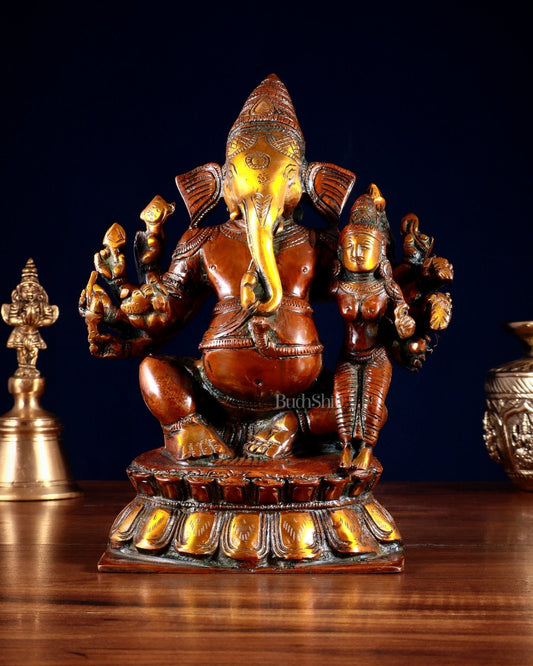 Maha Ganapati uchista Shakti Ganesha Brass Statue 9" dual tone - Sama Homes Idol - Brass Sculpture
