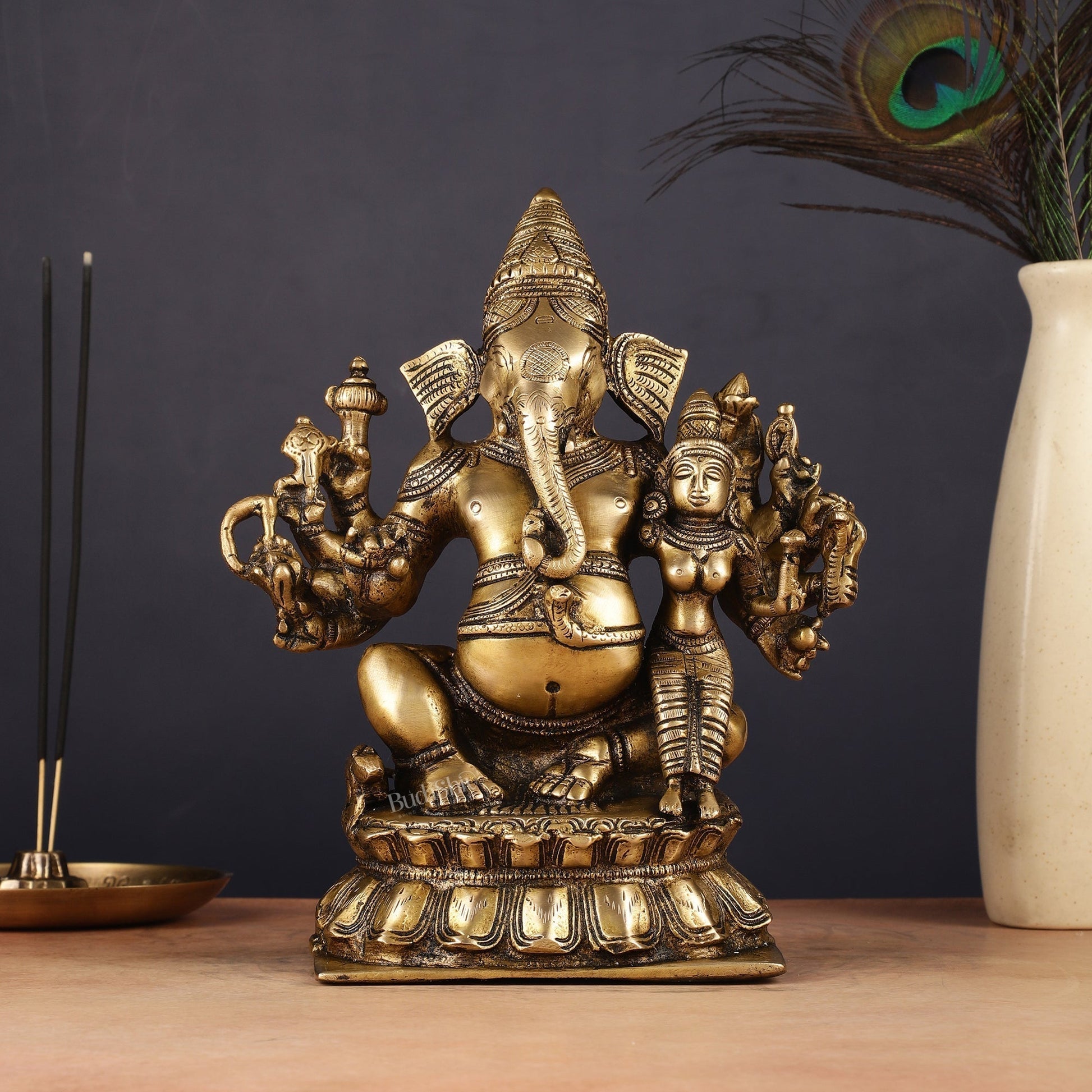 Maha Ganapati uchista Shakti Ganesha Brass Statue 9" - Sama Homes Idol - Brass Sculpture - Eco-friendly - Sama Homes