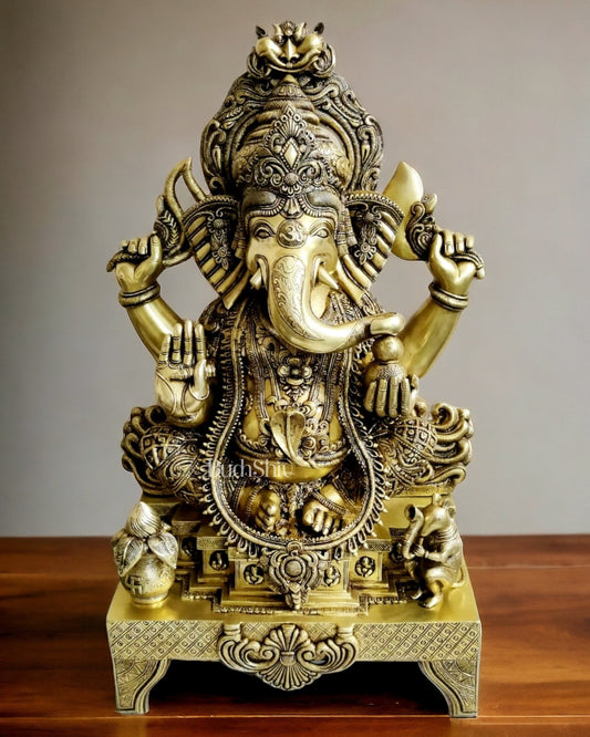 Majestic 3-Foot Brass Lord Ganesha Statue - 34 Inch - Sama Homes Idol - Brass Sculpture