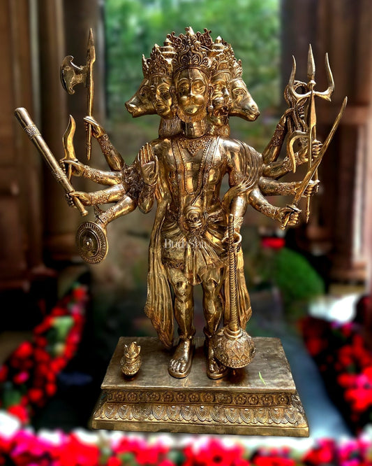 Majestic 75-inch Tall Brass Panchmukhi Hanuman Statue - Sama Homes Idol - Brass Sculpture