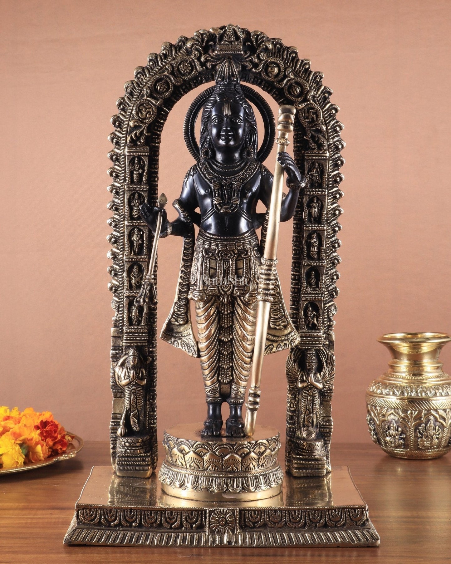 Majestic Ayodhya Ram Lalla Superfine Brass Sculpture - Black Edition, 18.5 Inch - Sama Homes Idol - Brass Sculpture