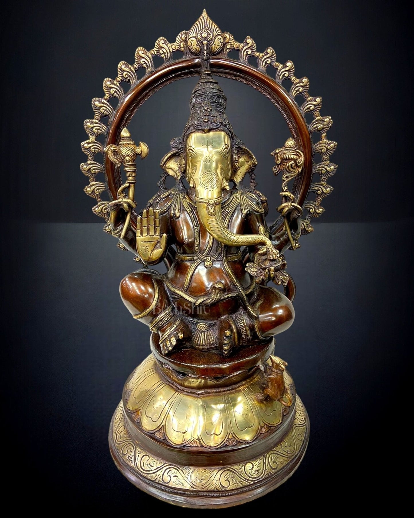 Majestic Brass Ganapati Statue with Arch 27" - Sama Homes Idol - Brass Sculpture