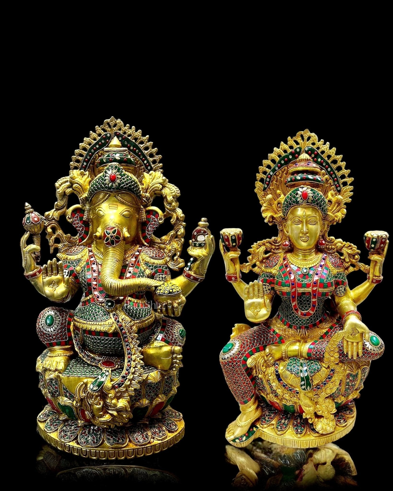Majestic Brass Ganesha Lakshmi Large Sized idols 26" - Sama Homes Idol - Brass Sculpture - Eco-friendly - Sama Homes
