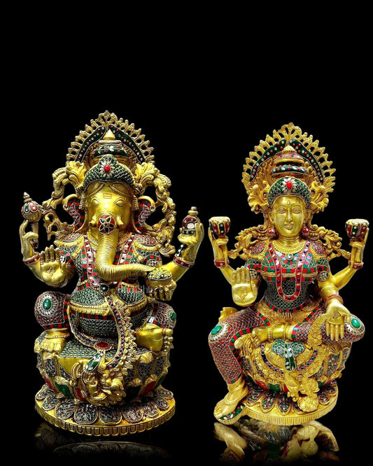 Majestic Brass Ganesha Lakshmi Large Sized idols 26" - Sama Homes Idol - Brass Sculpture