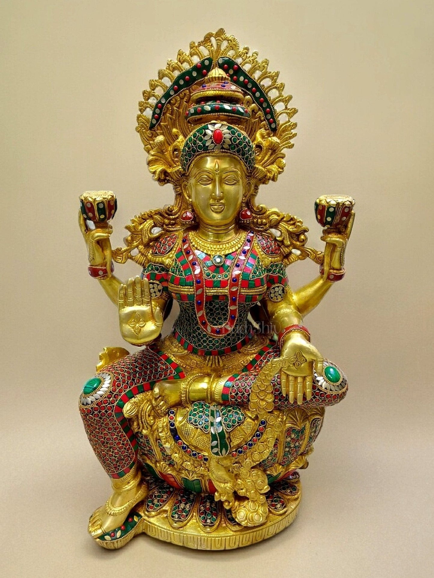 Majestic Brass Large Lakshmi Devi Idol with Meenakari 26" - Sama Homes Idol - Brass Sculpture