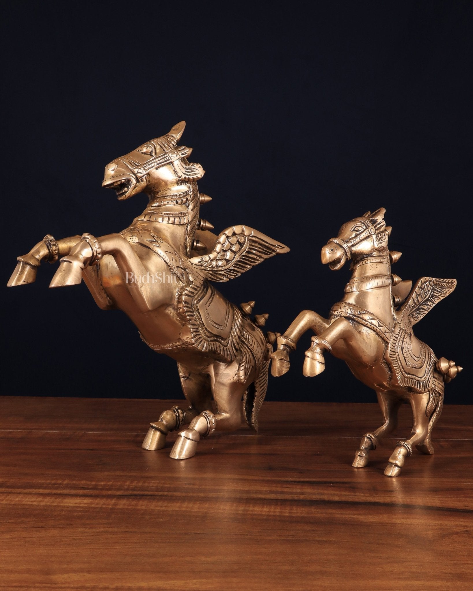 Majestic Brass Pegasus Flying Horse Statue Set – 11.5" & 9" | Father & Son Pair - Eco-friendly - Sama Homes