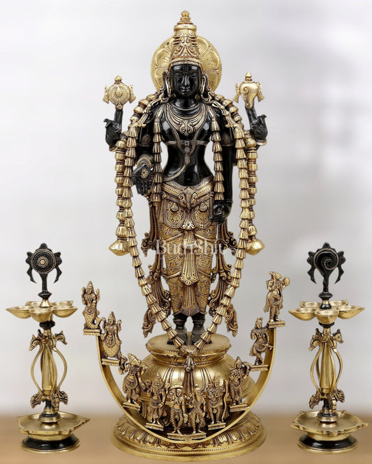 Majestic Lord Vishnu Dashavatar Bronze Statue | 30 Inch (76.2 cm) - Sama Homes Idol - Brass Sculpture
