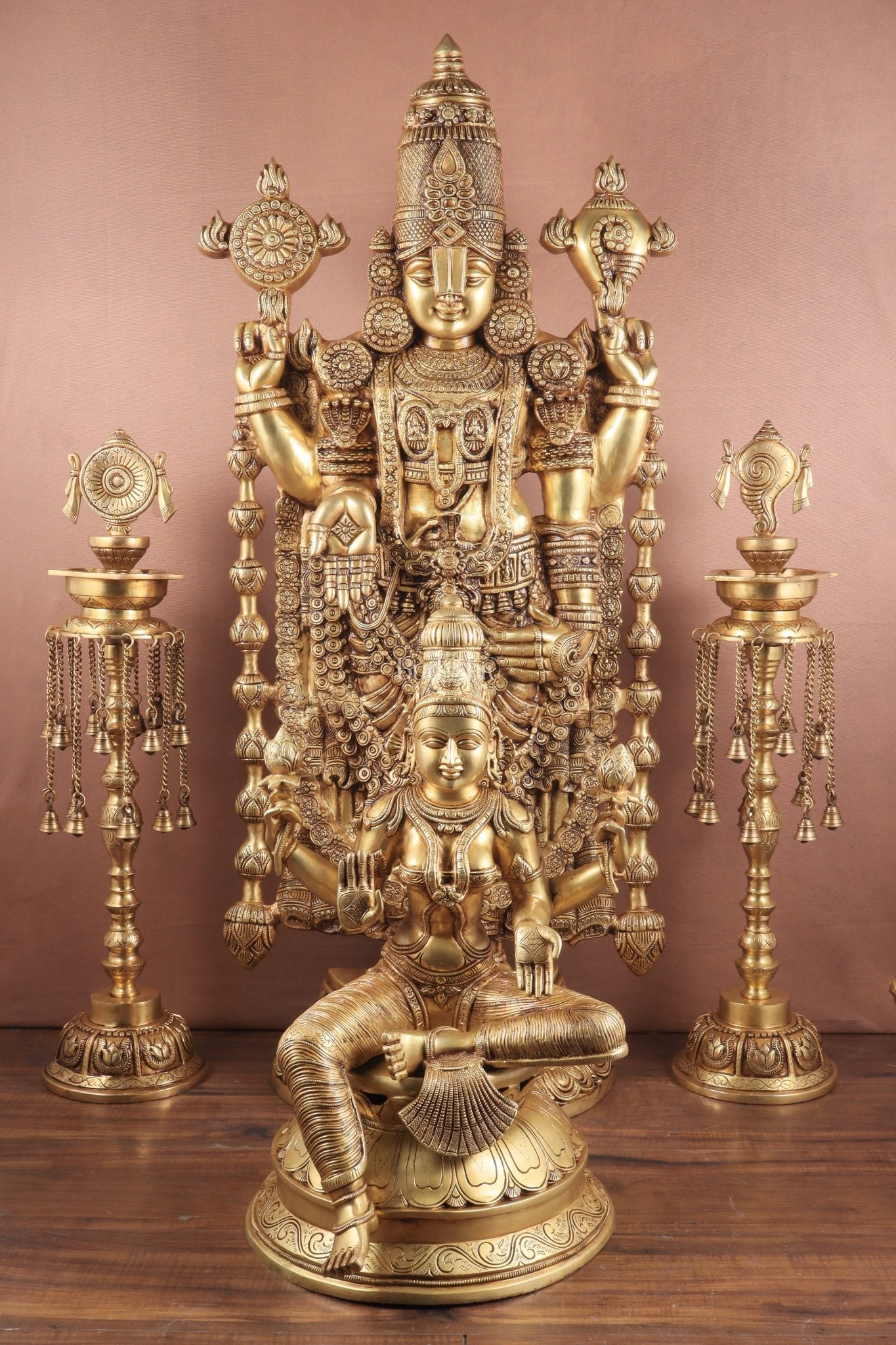 Pure Brass Tirupati Balaji & Goddess Lakshmi set 48" - Sama Homes Idol - Brass Sculpture