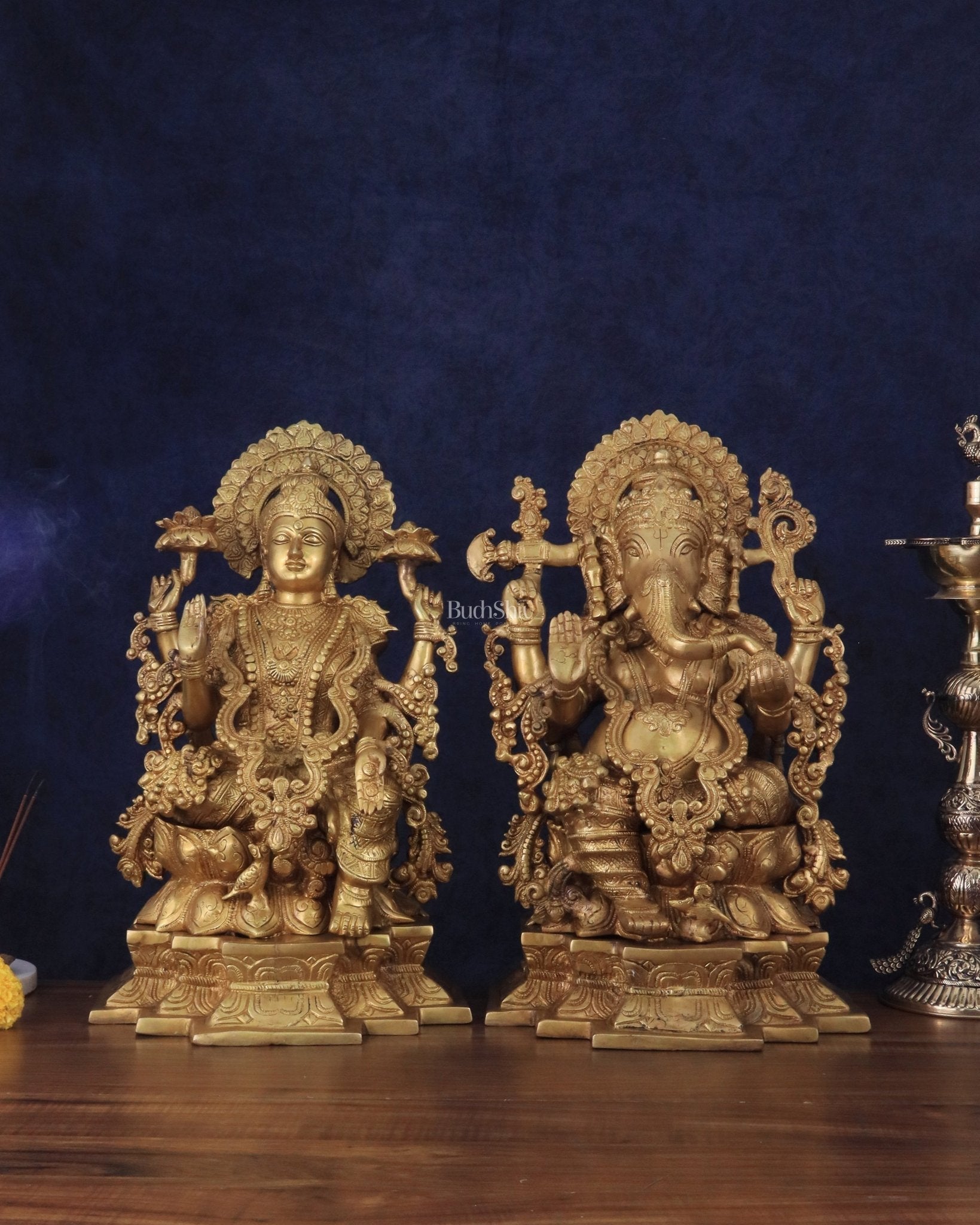 Majestic Pure Brass Ganesha & Lakshmi Idols – 18" - Sama Homes Idol - Brass Sculpture - Eco-friendly - Sama Homes