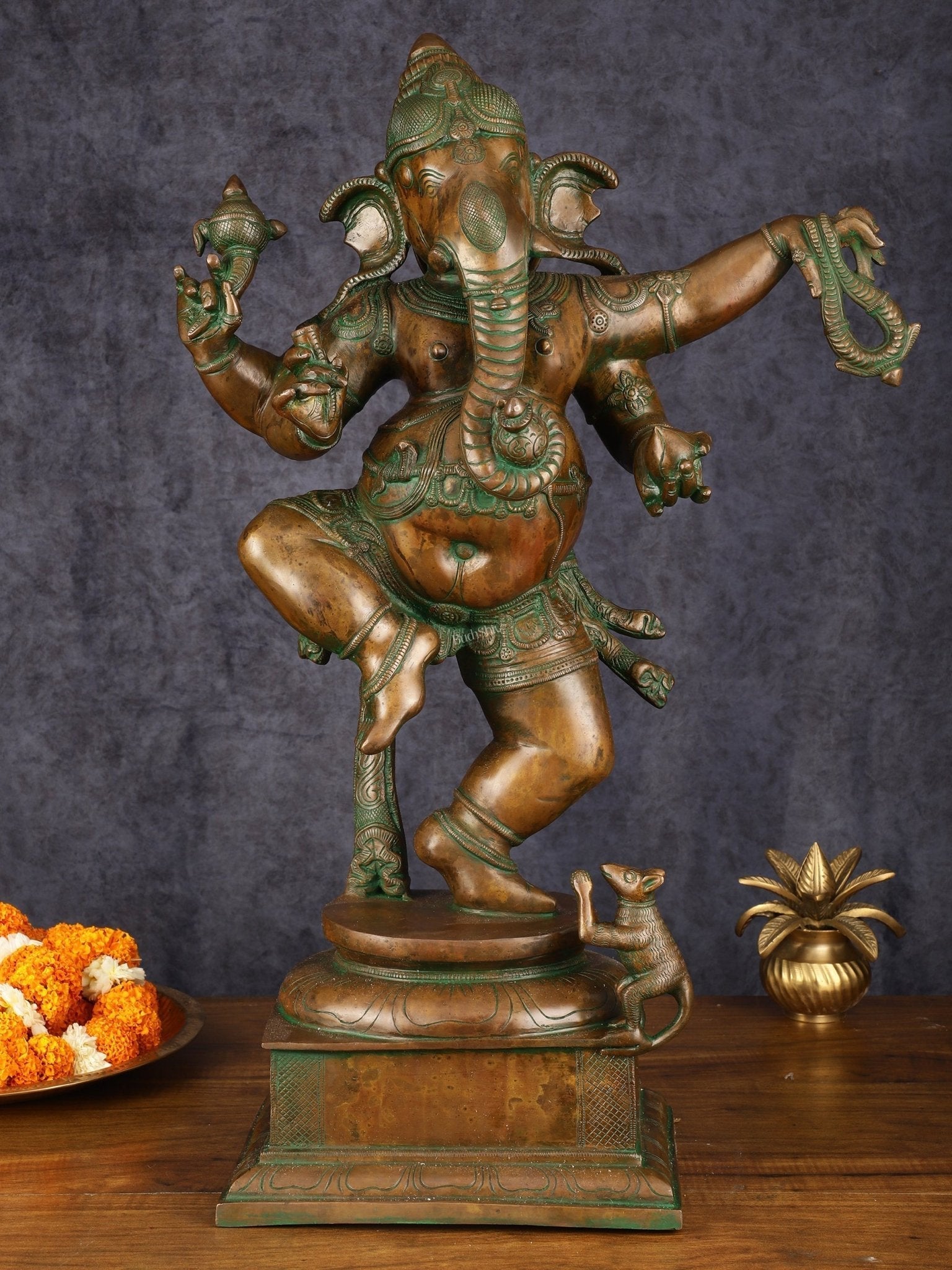 Brass Large Dancing Ganapati Statue 25" | 100% Certified Copper & Brass - Sama Homes Idol - Brass Sculpture - Eco-friendly - Sama Homes
