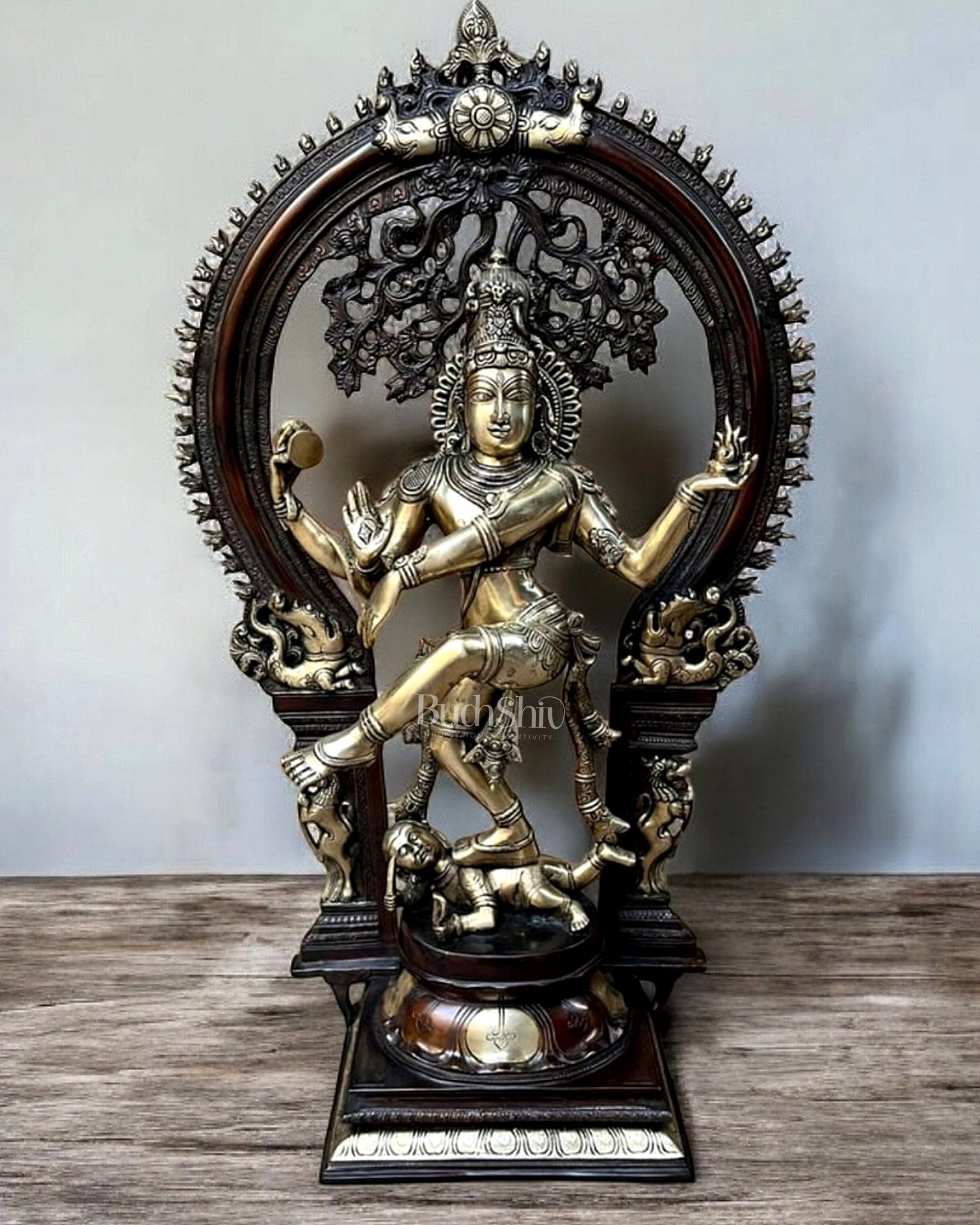 Majestic Pure Brass Large Nataraja Statue with a Unique Arch 28.5" dual tone - Sama Homes Idol - Brass Sculpture - Eco-friendly - Sama Homes