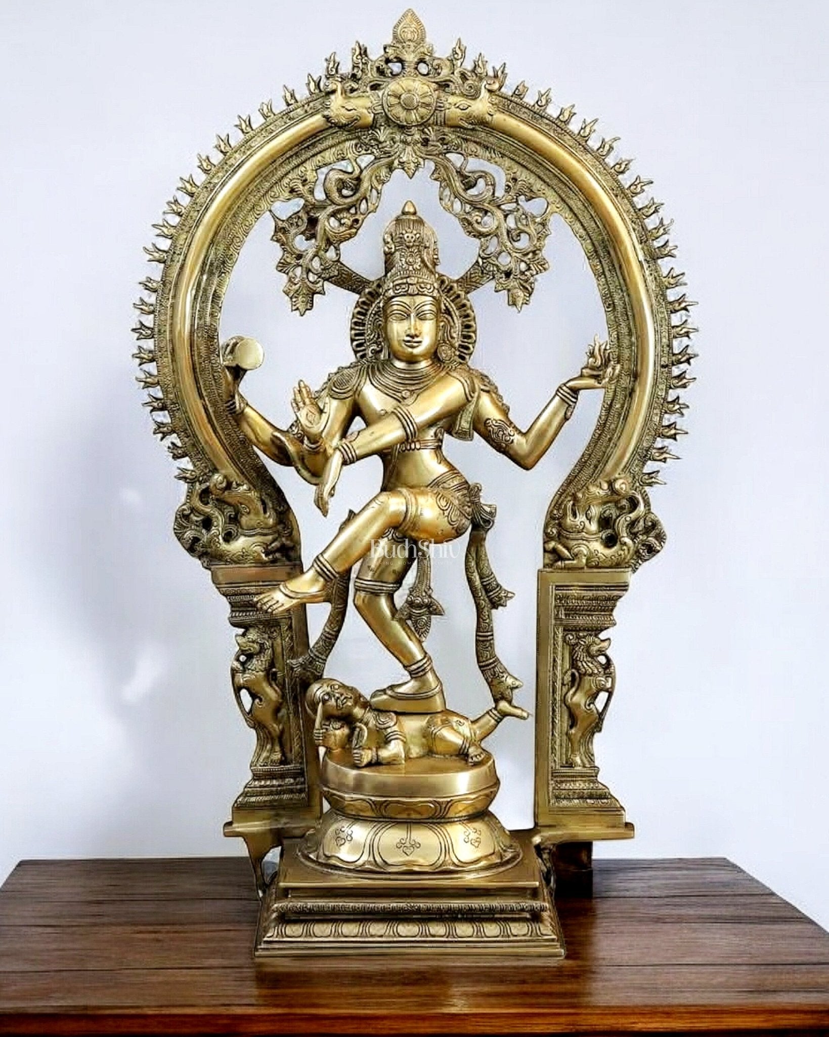 Majestic Pure Brass Large Nataraja Statue with a Unique Arch 28.5" - Sama Homes Idol - Brass Sculpture - Eco-friendly - Sama Homes