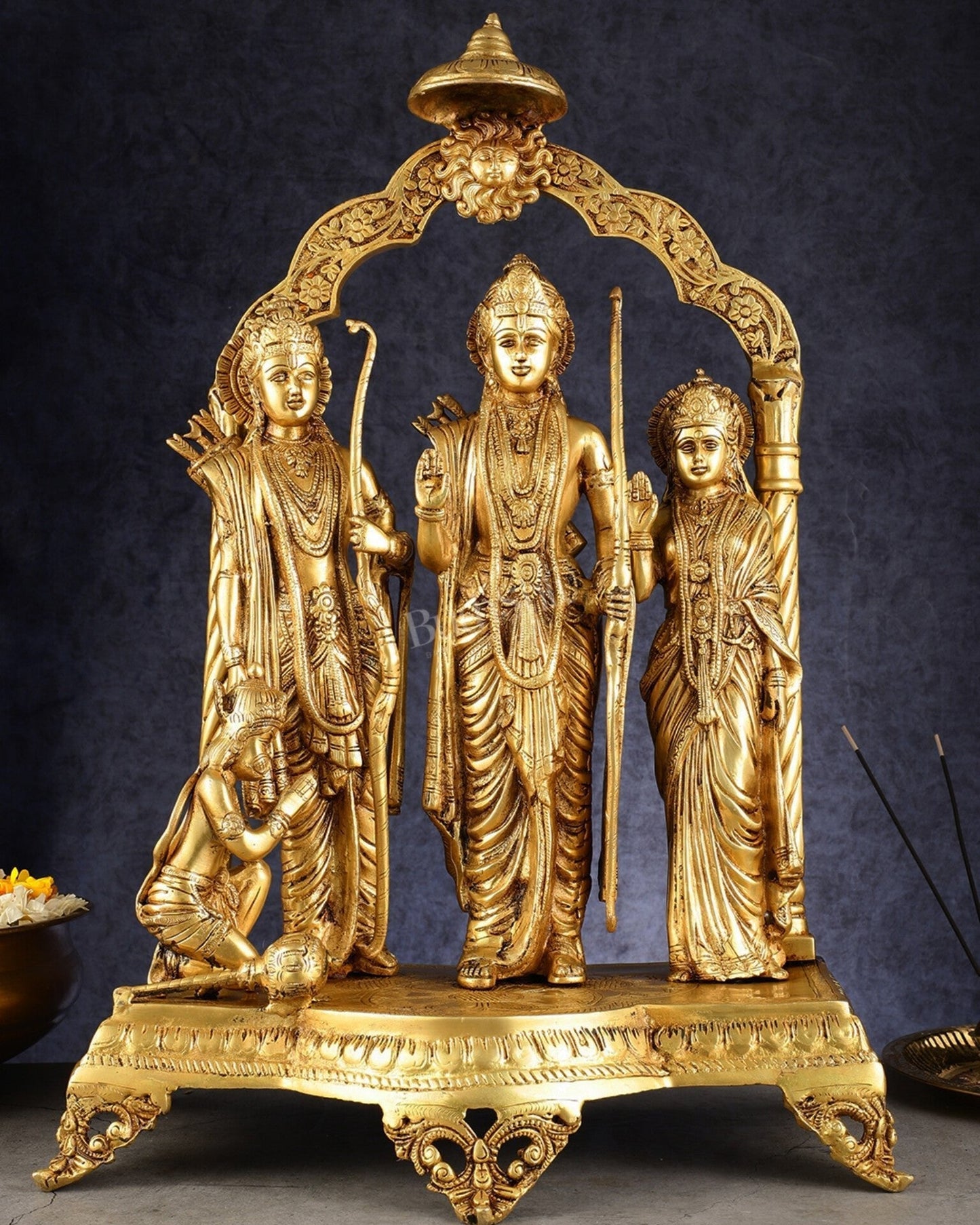 Majestic Pure Brass Ram Darbar Idol Set with Temple Arch - 24.5" - Sama Homes Idol - Brass Sculpture