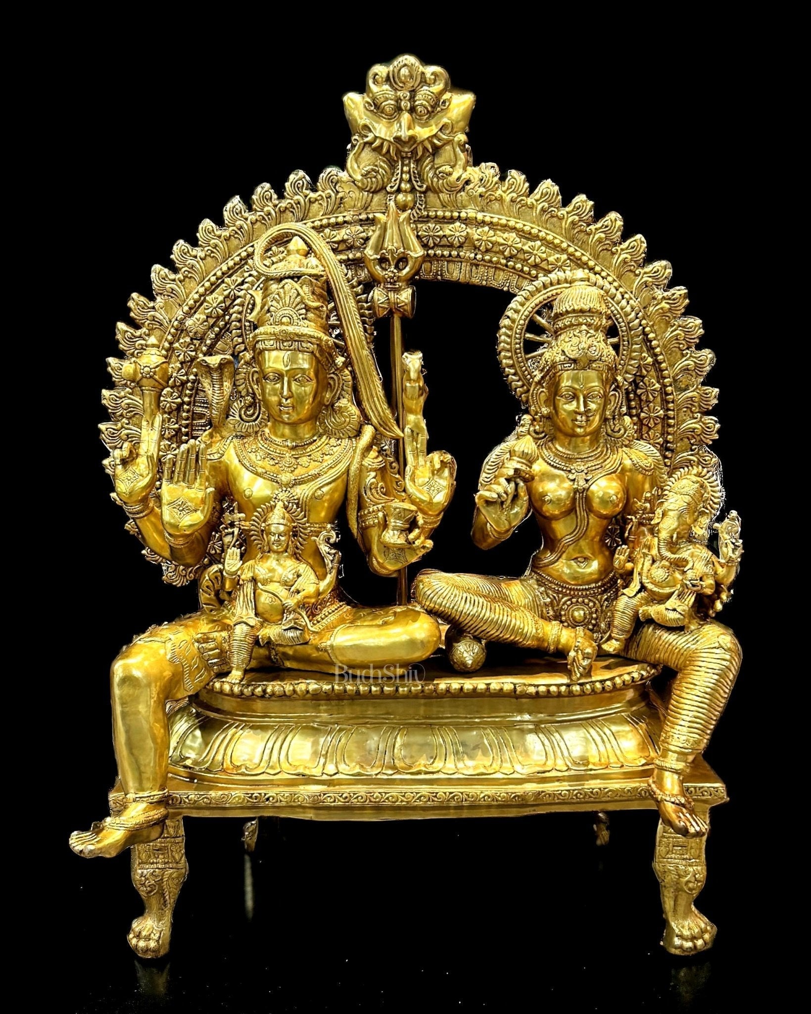 Majestic Pure Brass Superfine Shiva Parivar Statue - 54" - Sama Homes Idol - Brass Sculpture - Eco-friendly - Sama Homes