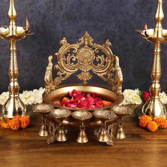 Majestic Pure Brass Urli with Diyas and Bells - 12" – Sama Homes