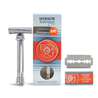 Merkur 39C 2-Piece DE Safety Razor, Slantbar Comb, Barberpole Long Heavy Handle, Chrome by Merkur - Double Edge Safety Razors