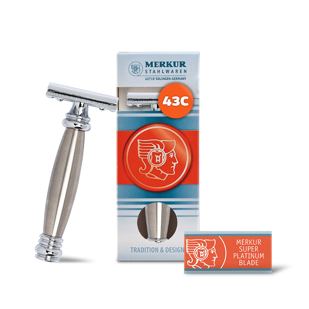 Merkur 2-Piece DE Safety Razor, Closed Comb, Straight Cut, Extra Long Stainless Steel Handle - Eco-friendly - Sama Homes