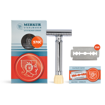 Merkur 3-Piece Shaving Set with Progress Adjustable Razor (500001), Hard Case and 10pack of blades, Chrome by Merkur - Double Edge Safety Razors