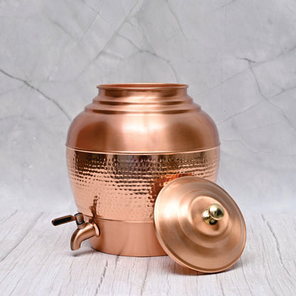 Round copper matka water dispenser half hammered design