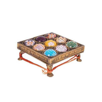 Shri Navgraha Shakti Yantra Chowki in Brass for Navgraha Shanti by SAMAHealing - Yantra Chowki