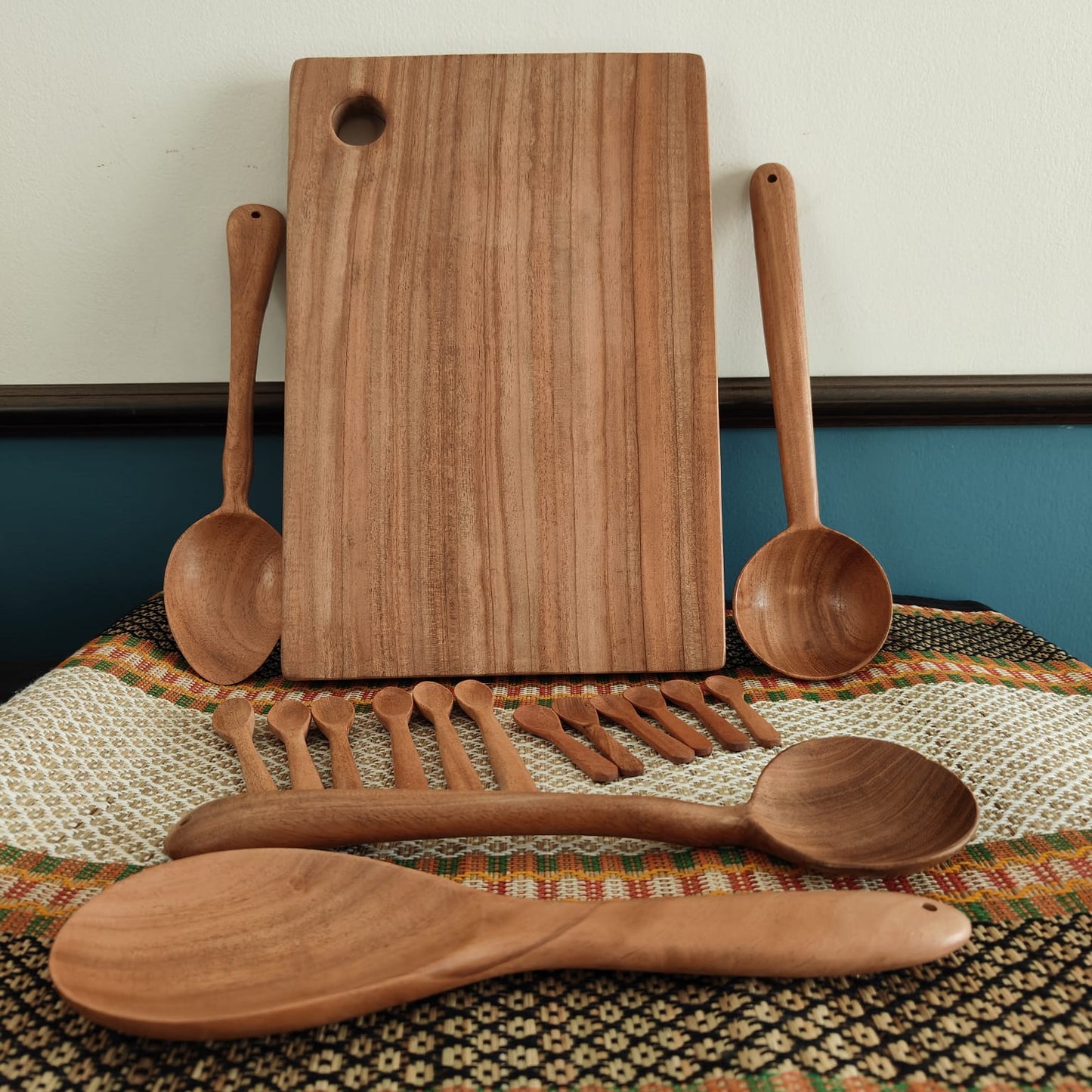 Complete Neem Wood Kitchen Set with Chopping Board and Ladles