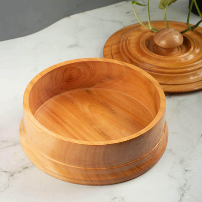 Natural Wood Roti Server with Lid Tableware