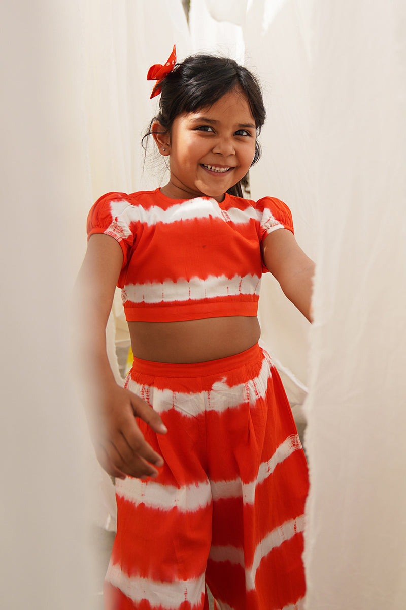 Girls Orange Stripe Top Set