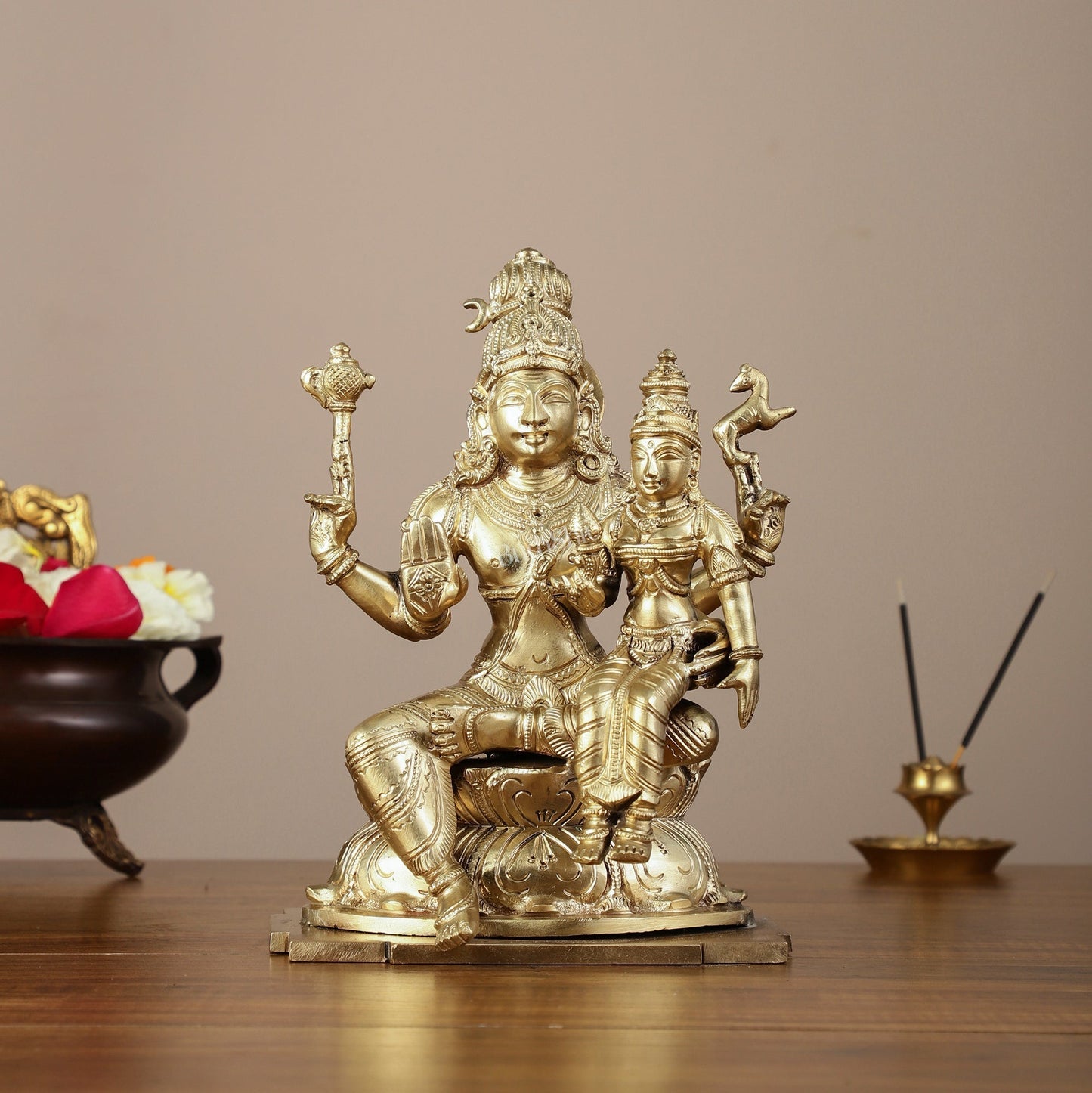 Panchaloha Pure Bronze Shiva and Parvati Idol - 9" - Sama Homes Idol - Brass Sculpture