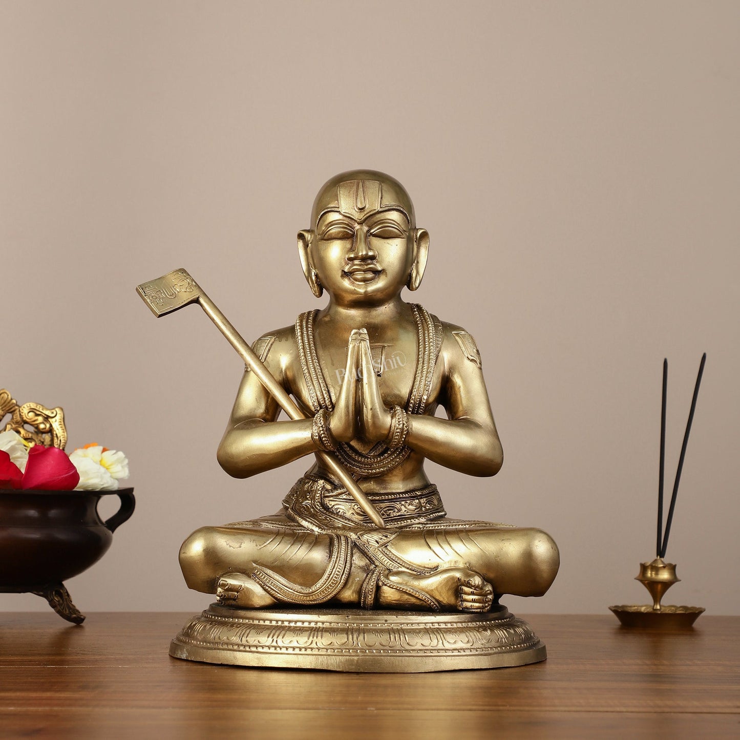 Panchaloha Ramanujan Guru Statue - 12.5" - Sama Homes Idol - Brass Sculpture