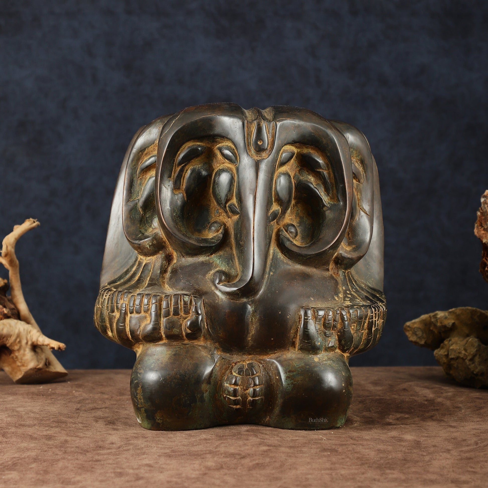 Panchmukhi Ganesha Pure Brass Rustic Vintage Abstract Sculpture | 12" - Sama Homes Idol - Brass Sculpture - Eco-friendly - Sama Homes