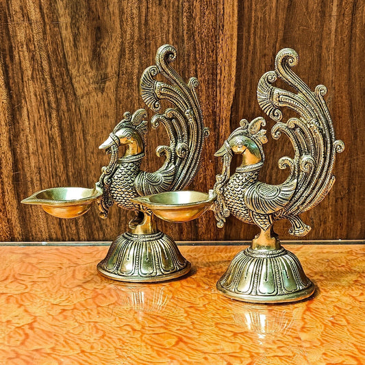 Sama Homes-brass peacock diya oil lamp vilakku 8