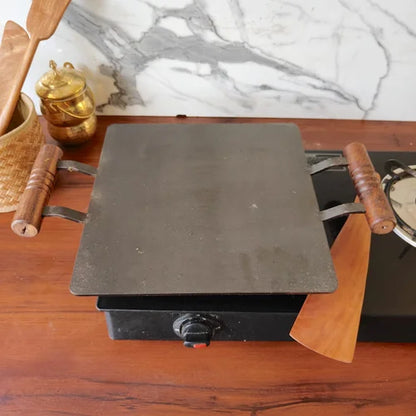 Pure Iron Tawa Square with Wooden Handle/ Pre-Seasoned No chemical Coating – Image 3