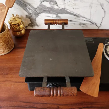 Pure Iron Tawa Square with Wooden Handle/ Pre-Seasoned No chemical Coating – Image 2