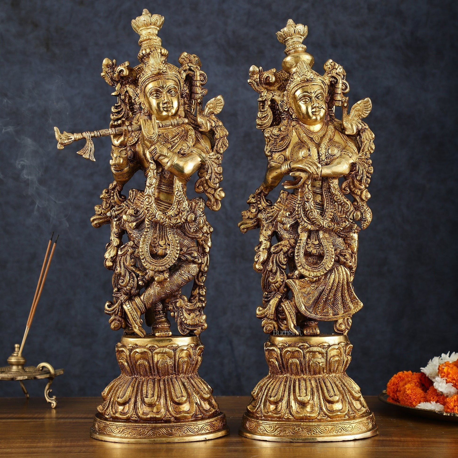 Premium Brass Radha Krishna Idol Set – 21" Height, Antique Glossy Finish - Sama Homes Idol - Brass Sculpture - Eco-friendly - Sama Homes